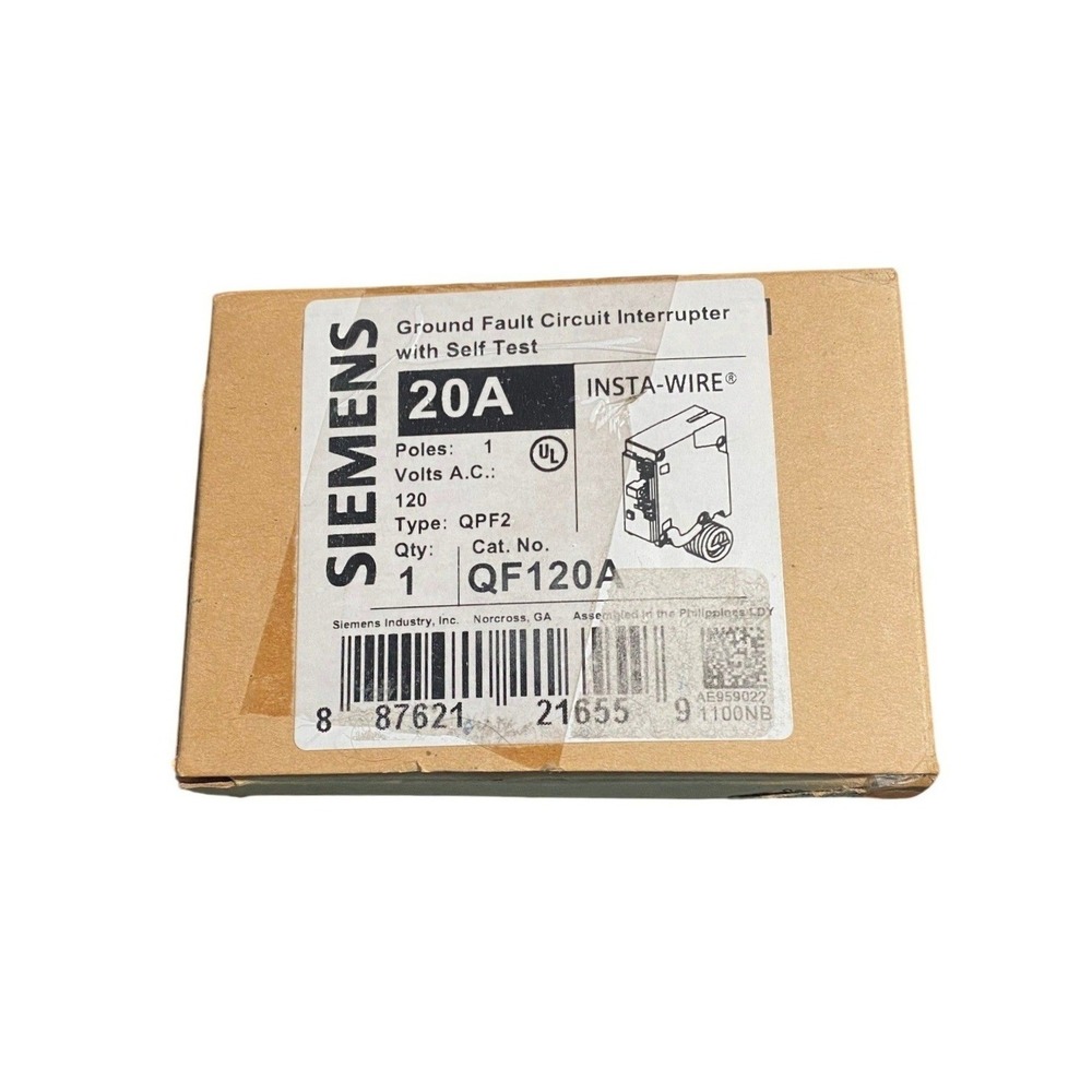 Siemens QF120A GFCI Circuit Breaker 20A 1 Pole 120V New Black QPF2 Self Test